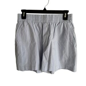 GOOD AMERICAN Light Blue Ladies Stripe Weekend Shorts in Glass Stripe, M